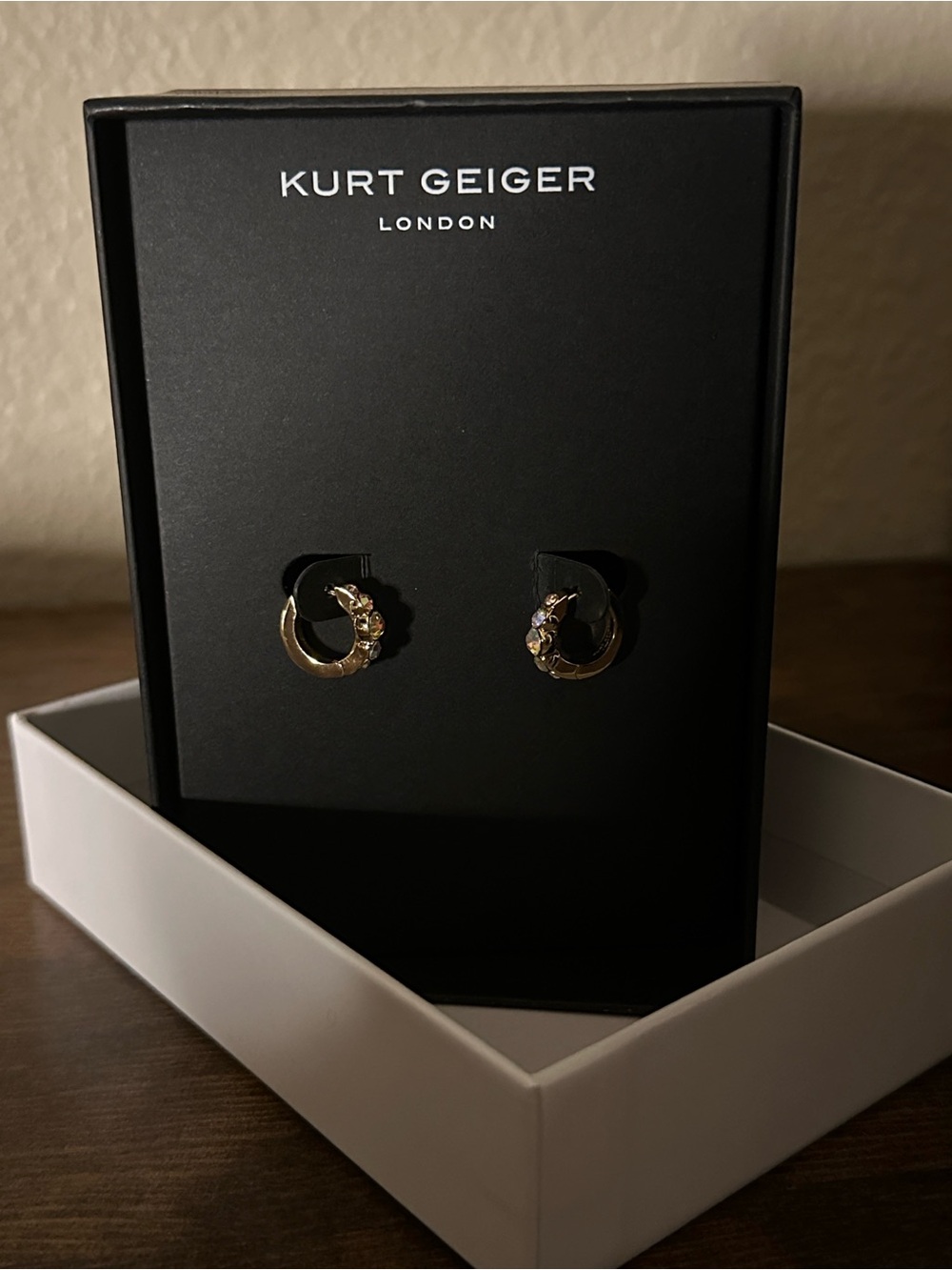 Kurt Geiger Gold Huggie Earrings with Multicolored Crystal Accents - Picture 3 of 5
